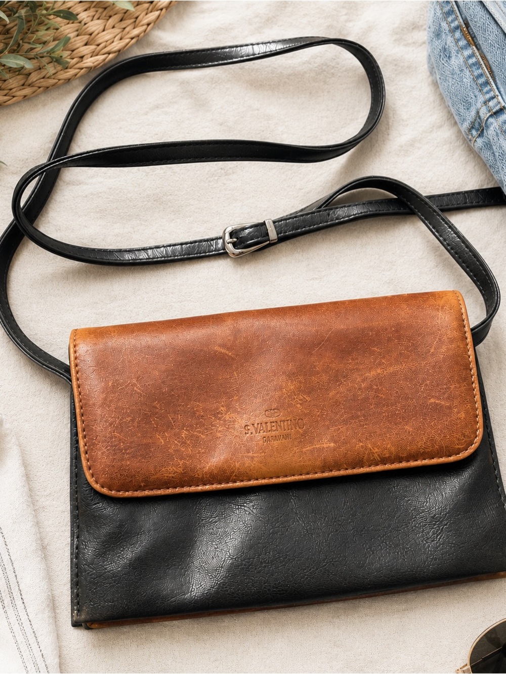 Vintage S.Valentino Italian Leather Crossbody Bag Made in Italy